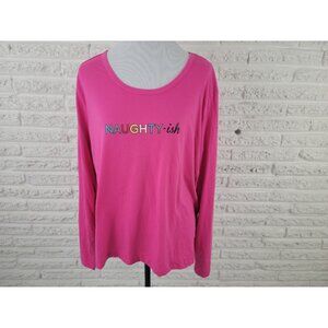 Sleep Chic XXL Pink Holiday Naughty Pajama Top Boat Neck Plus Size Sleep PIN42E